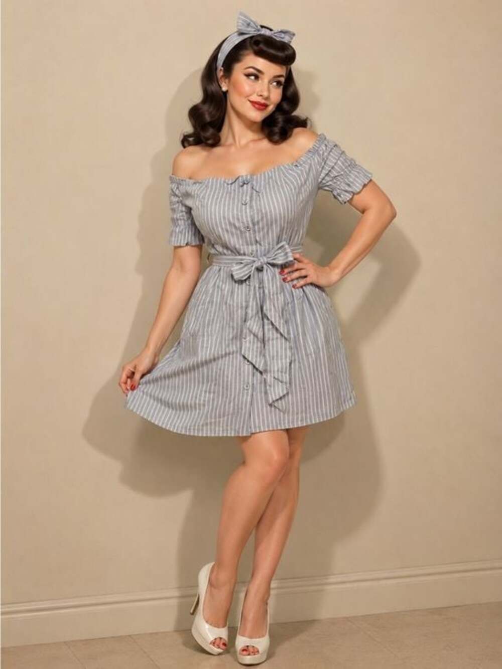 NWT Womens Lost + Wander Off Shoulder Light Blue Mini Dress  Stripes Size Medium